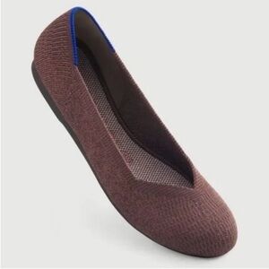 Rothy's round toe ballet flats in truffle python print knit